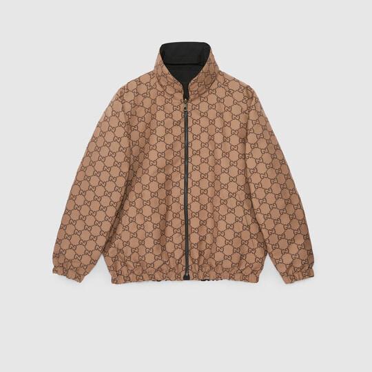 Reversible poplin jacket in black by GUCCI