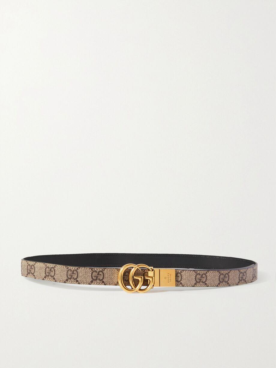 Reversible printed coated-canvas and leather belt by GUCCI