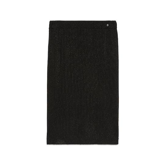 Rib stitch viscose lamé skirt in black by GUCCI