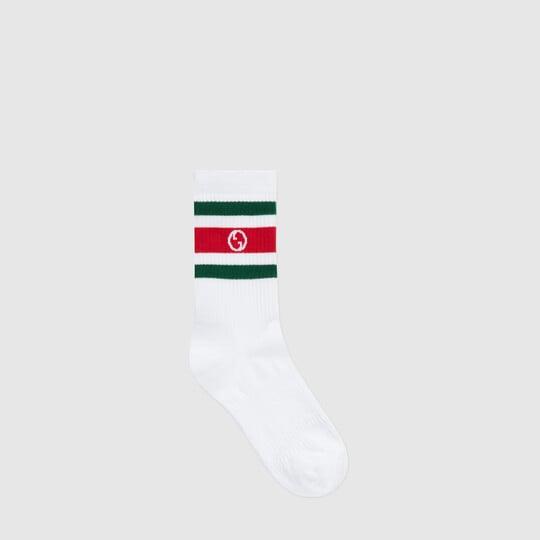 Round Interlocking G cotton socks in white by GUCCI
