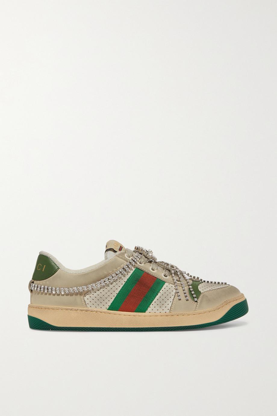 Screener suede, distressed leather and canvas sneakers by GUCCI