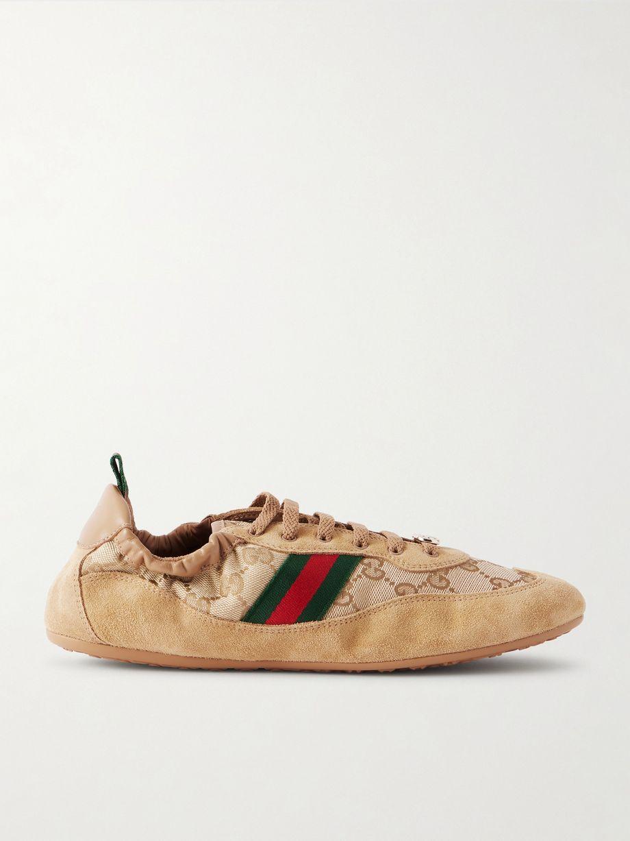 Shift webbing and leather-trimmed canvas-jacquard and suede sneakers by GUCCI