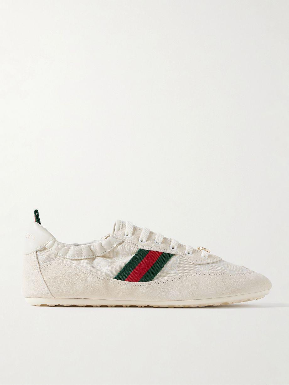 Shift webbing and leather-trimmed canvas-jacquard and suede sneakers by GUCCI