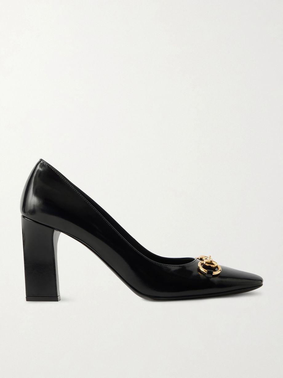 Signora horsebit-embellished glossed leather pumps by GUCCI