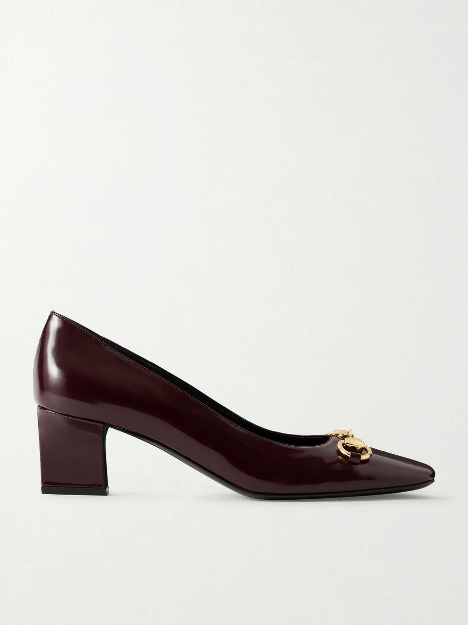Signora horsebit-embellished glossed-leather pumps by GUCCI