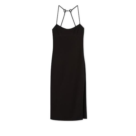 Silk dress with crystal Horsebit in black by GUCCI