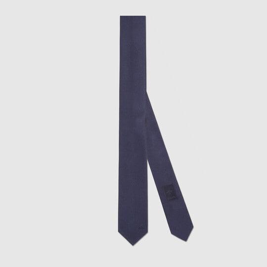 Silk tie with Double G detail in dark blue by GUCCI