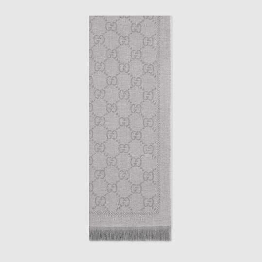 Silver GG Jacquard Knitted Scarf by GUCCI