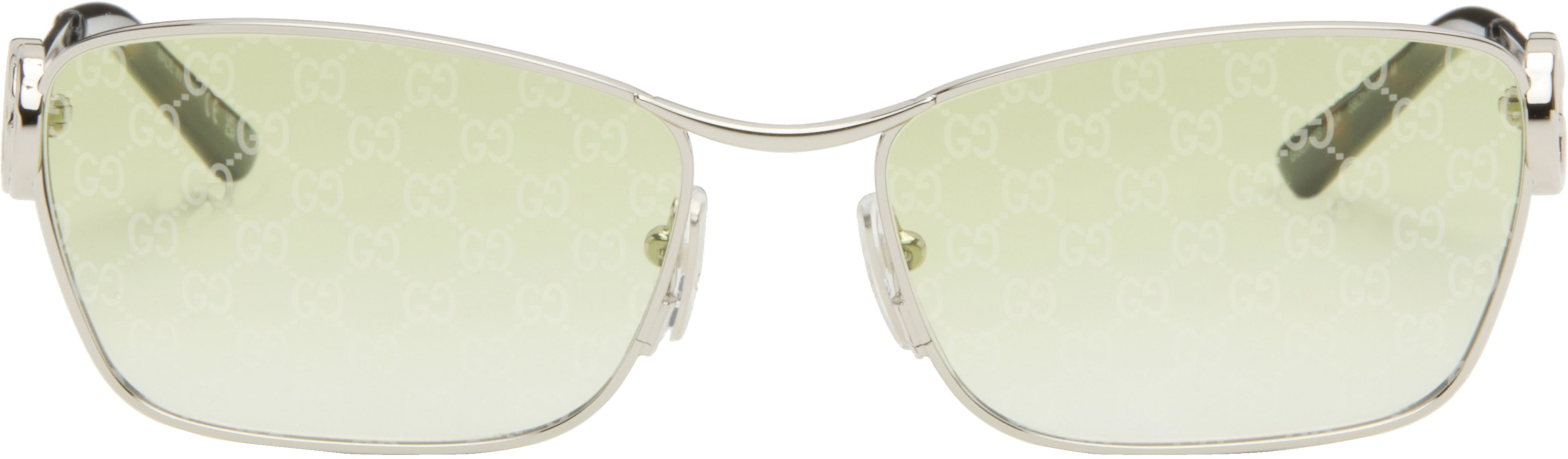 Silver Rectangular Frame Sunglasses by GUCCI