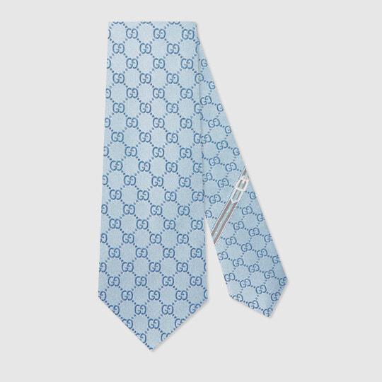 Sky Blue GG Pattern Silk Tie by GUCCI