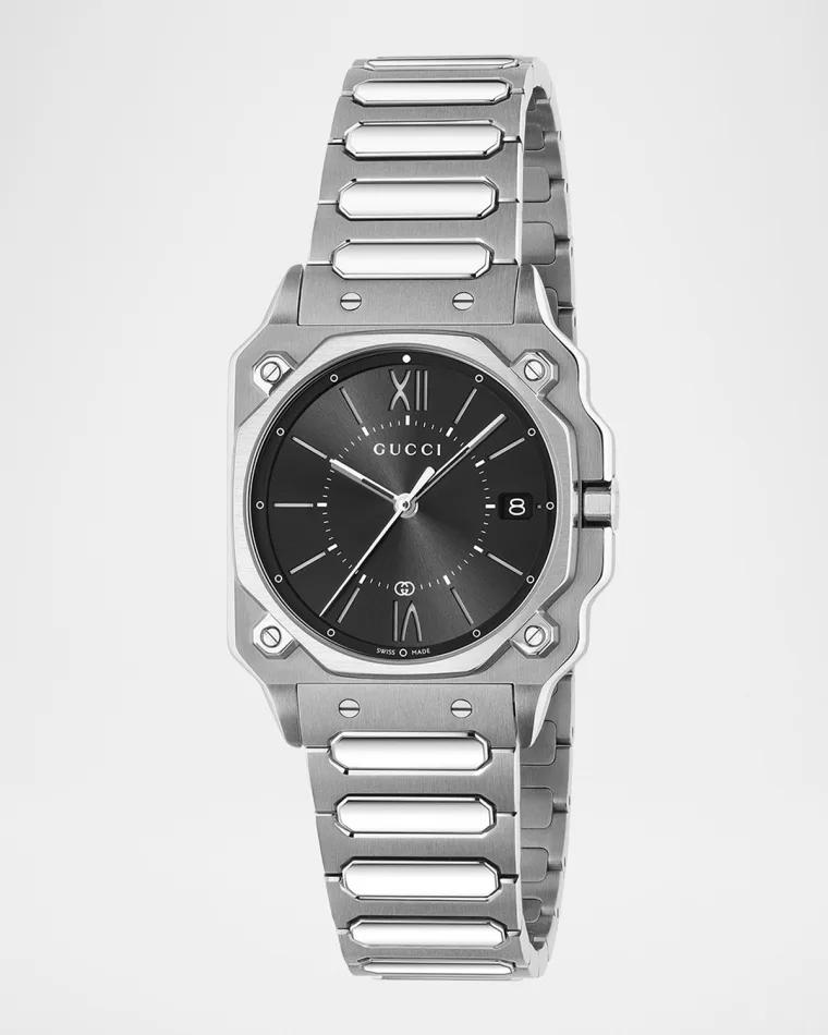 Stainless Steel G-Flat 30mm Bracelet Watch with Black Dial by GUCCI
