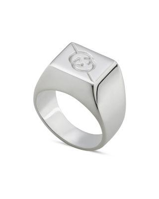 Sterling Silver Diagonal Interlocking G Square Signet Ring by GUCCI