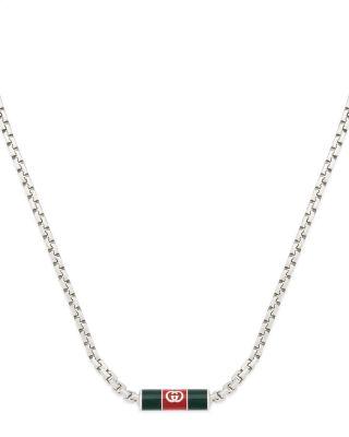 Sterling Silver Gucci Web Red & Green Enamel Logo Cylindrical Pendant Necklace by GUCCI