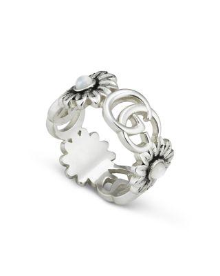 Sterling Silver Marmont Mother of Pearl Flower & Interlocking G Ring by GUCCI