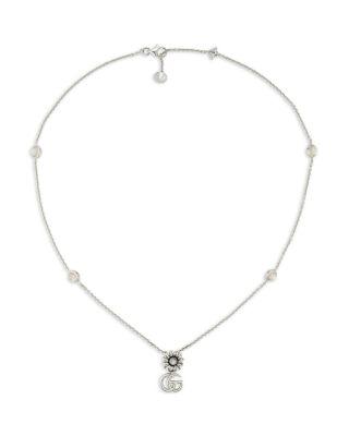 Sterling Silver Marmont Mother of Pearl Interlocking G & Flower Pendant Necklace by GUCCI