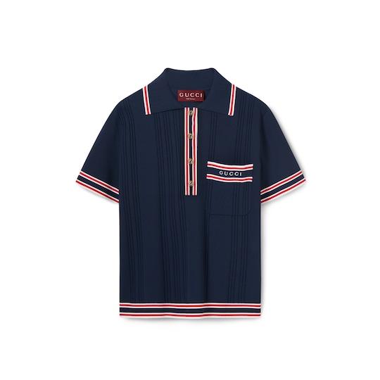 Stretch viscose polo top in dark blue by GUCCI