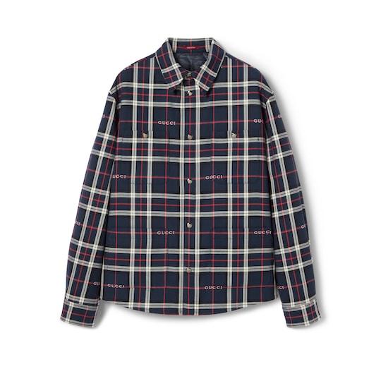 Tartan cotton jacquard padded shirt by GUCCI