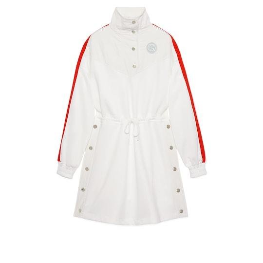 Technical jersey dress with Web in off white by GUCCI