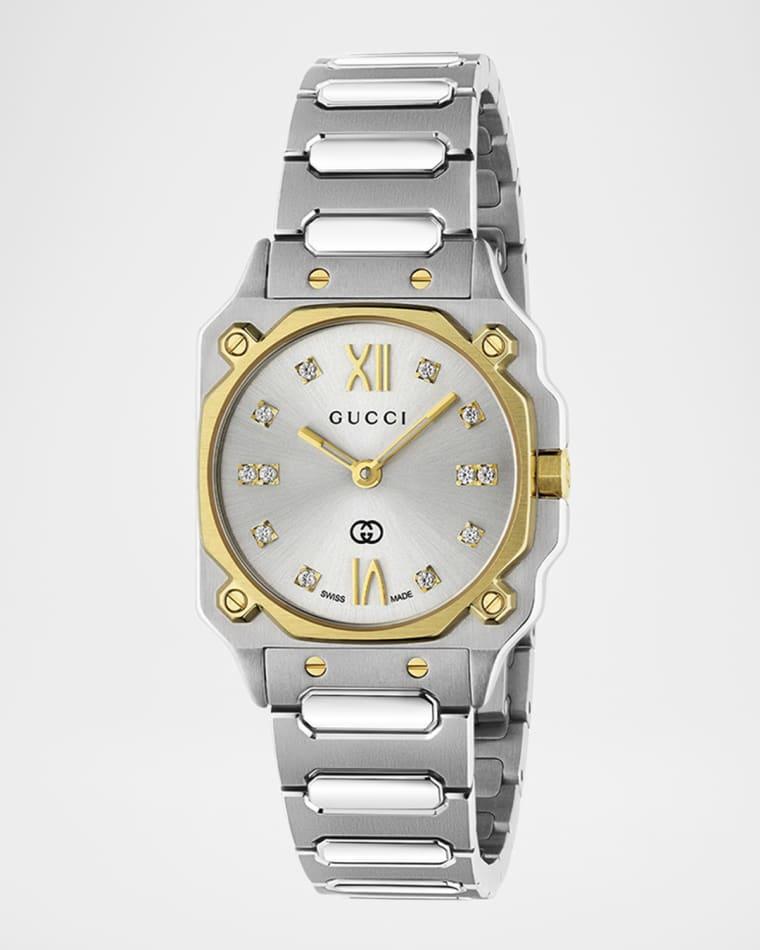 Two-Tone Stainless Steel G-Flat 24mm Bracelet Watch with Diamonds by GUCCI