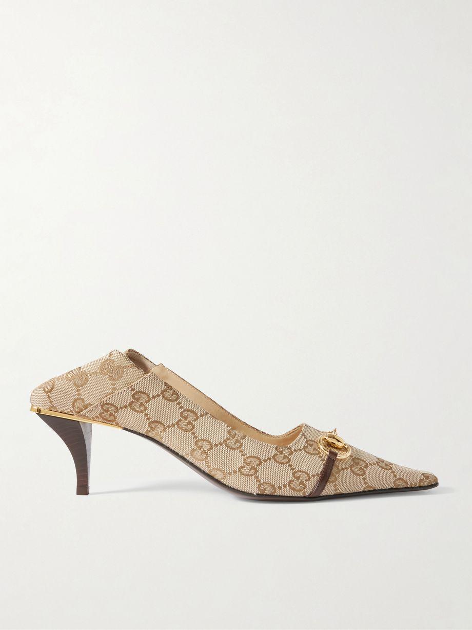 Vittoria collapsible-heel horsebit-embellished leather-trimmed canvas-jacquard pumps by GUCCI