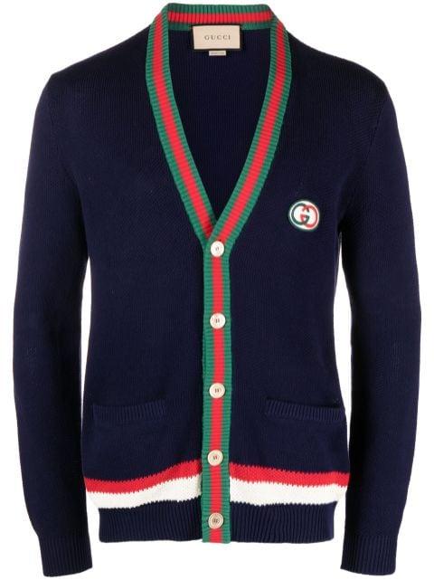 Web-stripe button-up cardigan by GUCCI