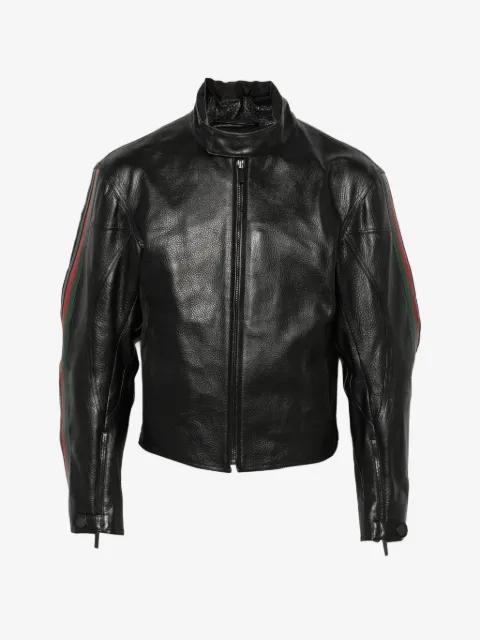 Web-stripe leather jacket by GUCCI