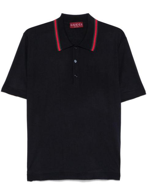 Web-trim knitted polo shirt by GUCCI