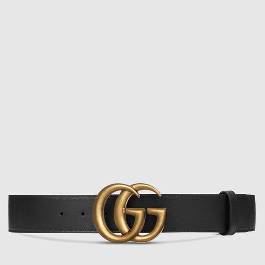 Wide Black Leather Belt With Double G Buckle by GUCCI