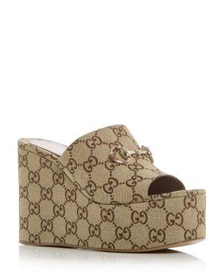 Women's GG Horsebit Platform Wedge Sandals by GUCCI