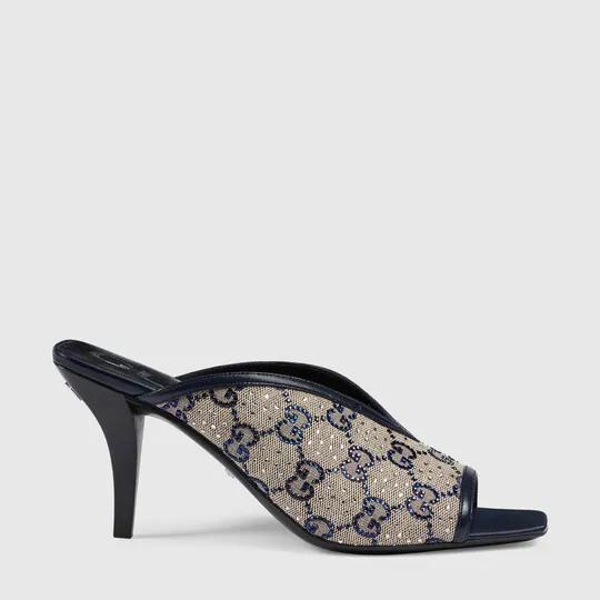 Women's GG sandal in beige and blue Supreme by GUCCI Women's GG sandal in beige and blue Supreme by GUCCI