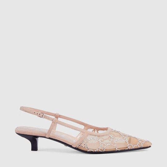 Women's GG slingback pump in rose beige mesh by GUCCI