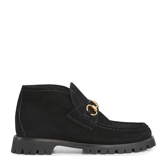Women's Horsebit ankle boot in black suede by GUCCI