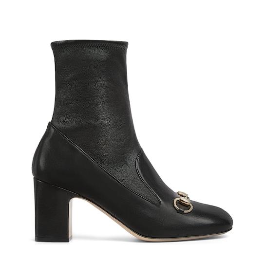 Women's Horsebit ankle bootie in black stretch leather by GUCCI