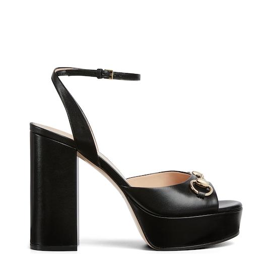 Women's Horsebit platform sandal in black leather by GUCCI