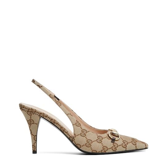 Women's Horsebit pump in beige and ebony Original GG canvas by GUCCI