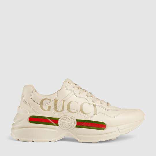 Women's Ivory Leather Rhyton Vintage Gucci Logo Sneaker by GUCCI
