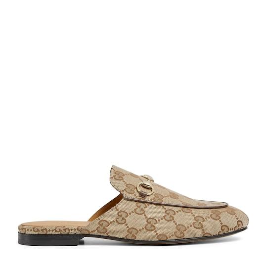 Women's Princetown slipper in beige and ebony Orignal GG canvas by GUCCI