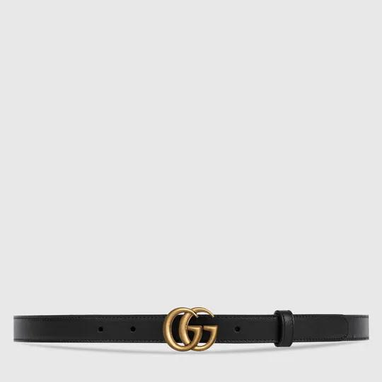 Women's Slim Black Leather Belt With Double G Buckle by GUCCI