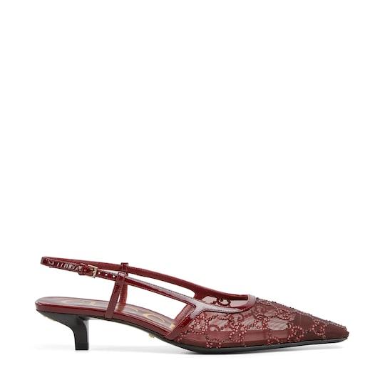 Women's slingback pump in Rosso Ancora mesh by GUCCI