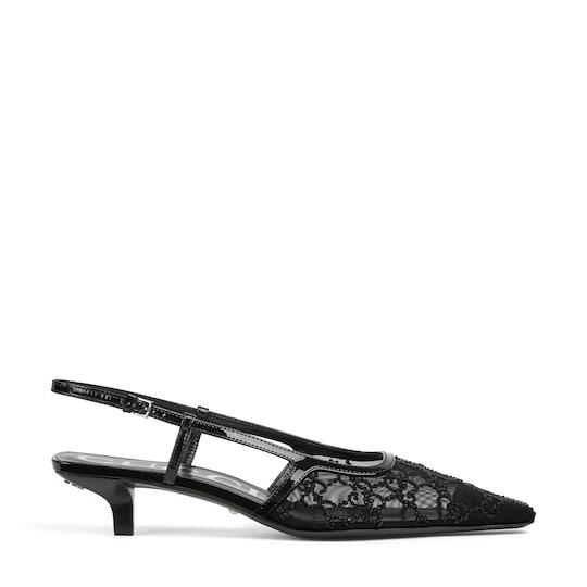 Women's slingback pump in black mesh by GUCCI