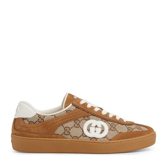 Women's sneaker with Interlocking G in brown suede by GUCCI