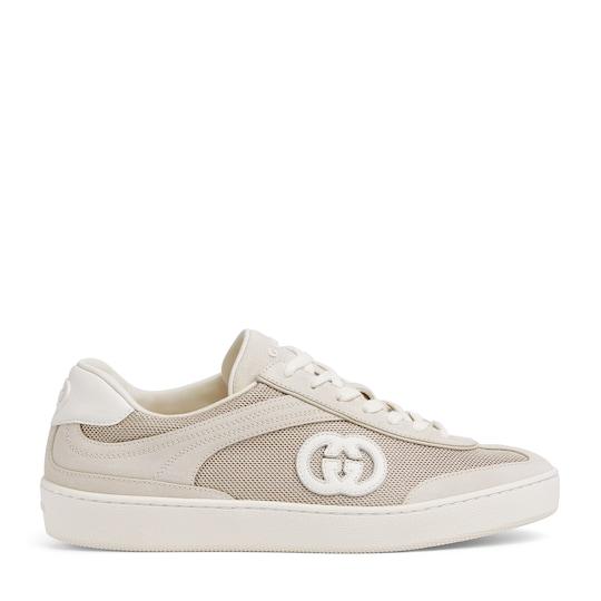 Women's sneaker with Interlocking G in light beige suede by GUCCI