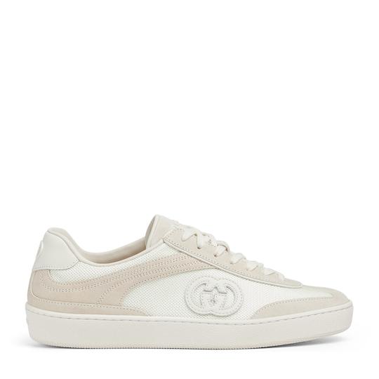 Women's sneaker with Interlocking G in white suede by GUCCI