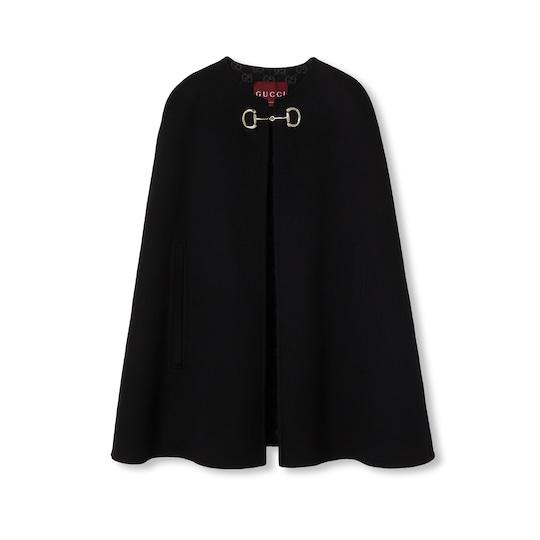 Wool and silk Horsebit cape in black and grey by GUCCI