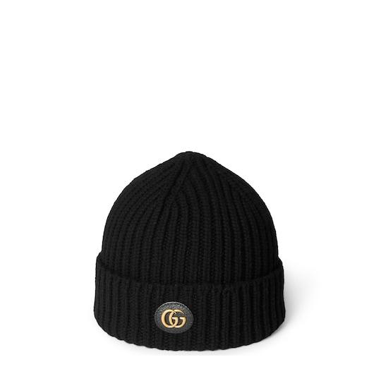 Wool cashmere hat with Double G in black by GUCCI