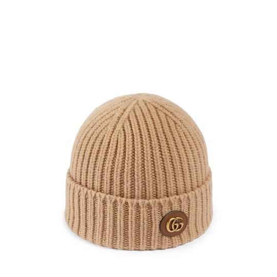 Wool cashmere hat with Double G in camel by GUCCI