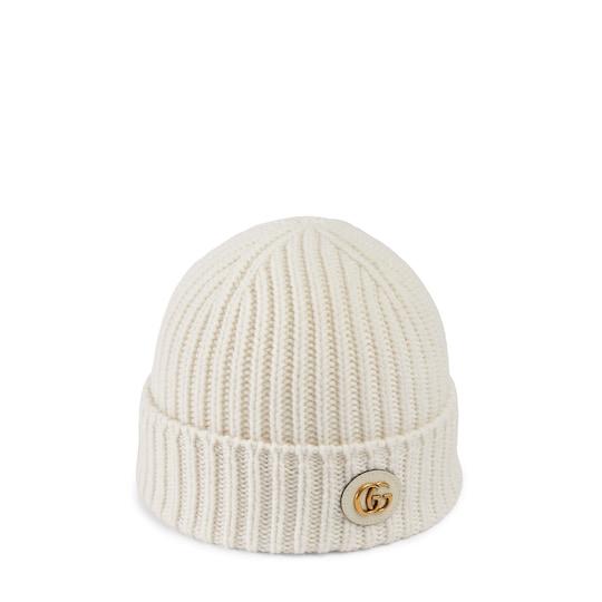 Wool cashmere hat with Double G in white by GUCCI