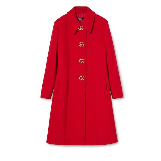 Wool natté coat with Double G button by GUCCI