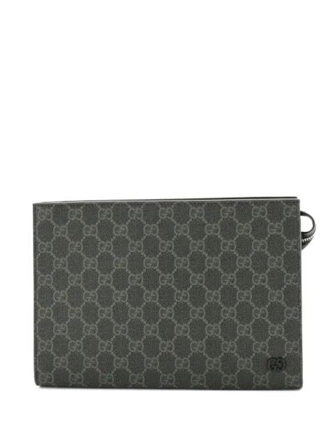 Wristlet Pouch Bicolor GG Coated Canvas and Leather Small clutch bag by GUCCI 