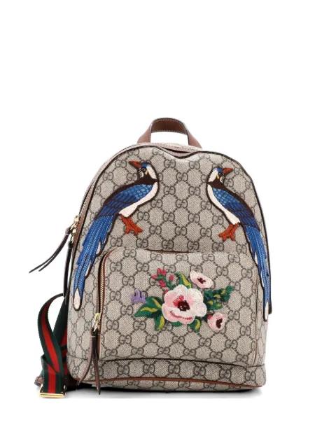Zip Pocket Embroidered GG Coated Canvas Small backpack by GUCCI 